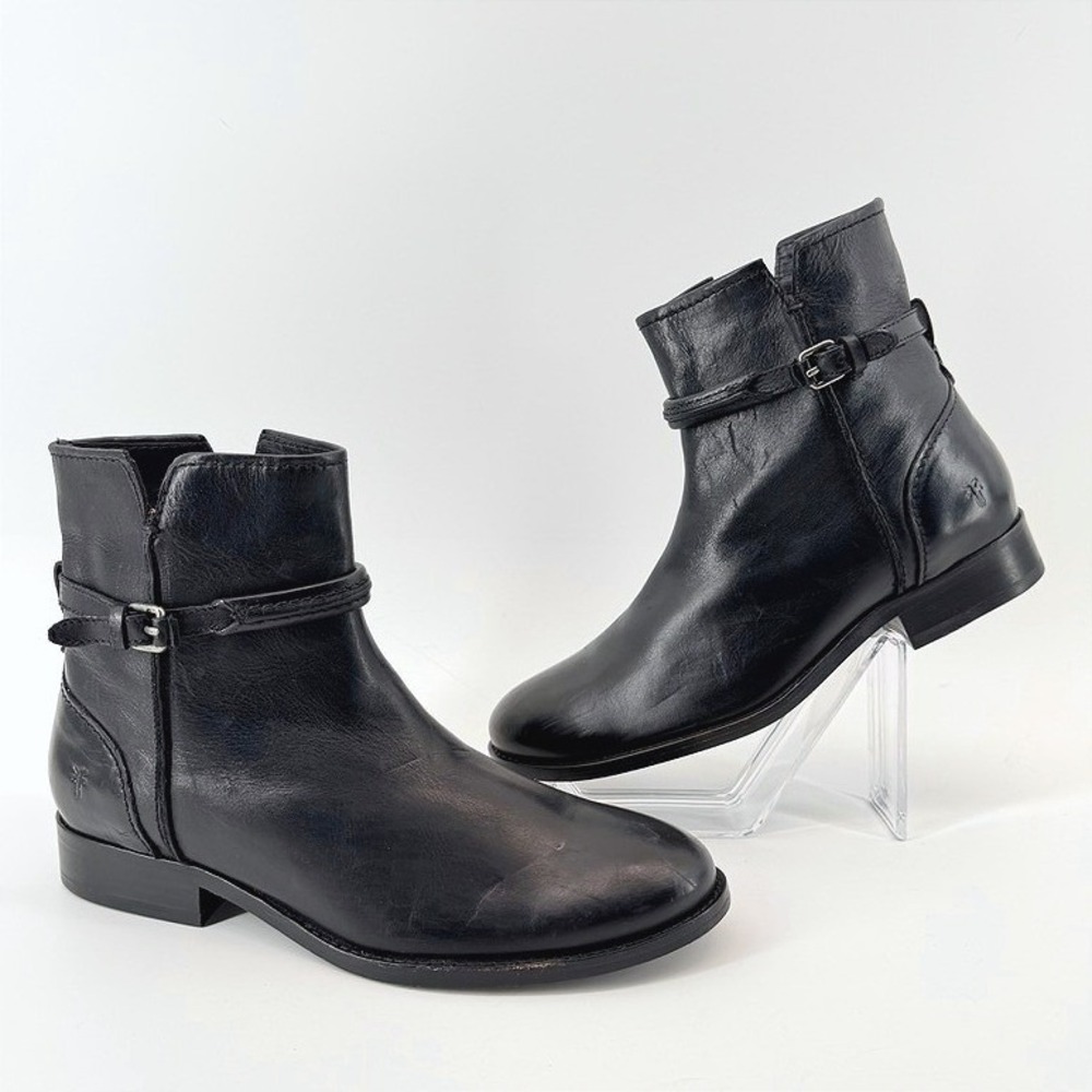 Frye Melissa Seam Short Black Leather Buckle Ankle Boots 7B 3470643-BLK - Picture 2 of 9
